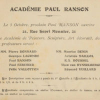 Annonce zur Eröffnung der Académie Ranson. Quelle: https://oneartyminute.com/lexique-artistique/academie-ranson