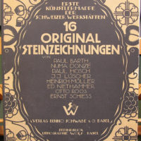 Erste Künstlermappe der Schweizer Werkstätten. 16 Original Steinzeichnungen von Paul Barth, Numa Donzé, Paul Hosch, J.J. Lüscher, Heinrich Müller, Ed. Niethammer, Otto Roos, Ernst Schiess, Basel: Verlag Benno Schwabe & Cie, [1915], Umschlagseite (Nachlass Otto Roos, Depositum Riehen Gemeindearchiv). Foto: Stephan E. Hauser