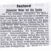 Ausriss einer zeitgenössischen Zeitungsnotiz zu den künstlerischen Aktivitäten rund um die Internierten im Seeland (Nachlass Otto Roos, Depositum Riehen Gemeindearchiv)