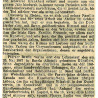 Nachruf auf Otto Roos in der Basler National-Zeitung vom 27. November 1945 (Nachlass Otto Roos, Depositum Riehen Gemeindearchiv)